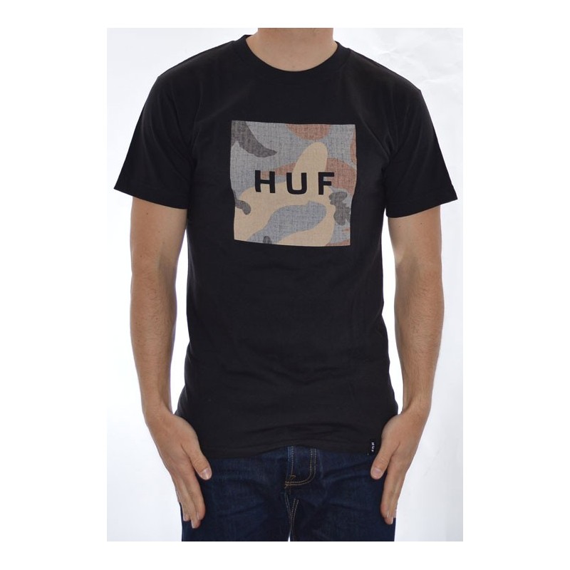 T-Shirt Huf Ripstop Camo Box Logo - Black